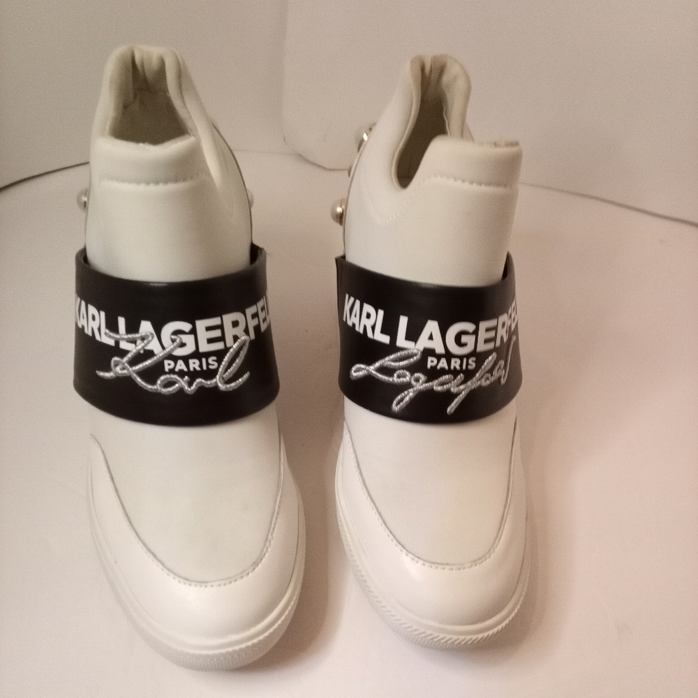 Karl lagerfeld Paris Charsi Women’s 8.5 White Pearl High Heel Sneakers SF - Picture 6 of 13